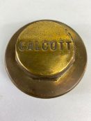 Vintage Car Motor Vehicle threaded brass hub cap relating to Calcott motors, approximately 8cm