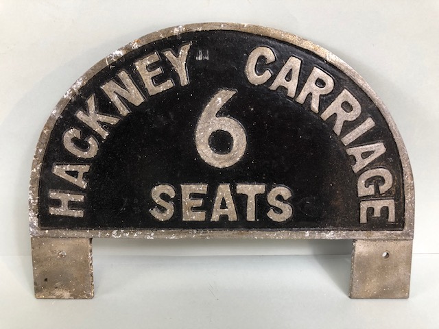 Hackney carriage alloy Passenger plate, Arched plate with bottom mounts stating Hackney Carriage 6