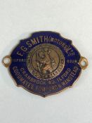 Vintage car dealer ship St Christopher enamel badge for F G Smith (Motors) Ltd Cranbrook Road Ilford