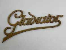 Vintage car name plate in cut out brass script for Gladiator motors approximately 20cm in length