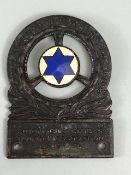 Automobile Club & Touring association of Israel bar badge patinated bronze plaque with blue enamel