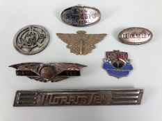 Vintage car badges, early Enamel Rover bonnet badge, Avon Standard Special Grill badge, Wolseley