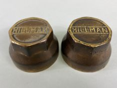 Vintage Car Motor Vehicle threaded brass hub caps relating to Hillman motors, brass, each