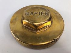 Vintage Car Motor Vehicle threaded brass hub cap relating to Napier motors, approximately 12cm