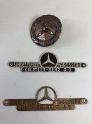 Mercedes Benz grill Badge, brass Daimler Benz plaque, and an alloy plaque 3 items