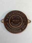 Enamel car dealership plaque, burgundy enamel on brass, supplied by H G Norton & Co(1917) Ltd, Motor