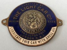 Vintage car dealership St Christopher enamel badge for The Light Car Co 404 Euston Road London