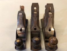Collection of Woodworking No 3 smoothing planes to include Record & Marples