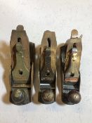 Three Stanley Woodworking smoothing planes