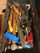Various woodworking hand tools in a toolbox