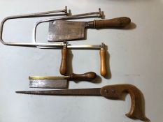 Collection 5 various wooden handled saws