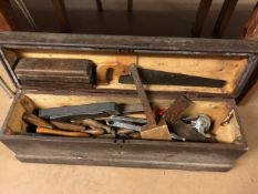 Wooden box containing various Woodworking tools