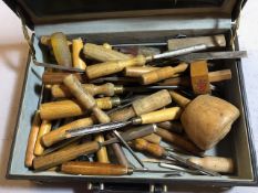Collection of various Woodworking tools mostly chisels