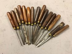 Woodworking collection of wooden handled carving chisels