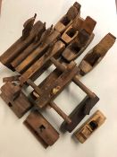 Collection of wooden Woodworking block & plough planes