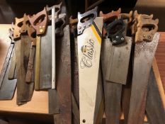Collection of various woodworking hand saws