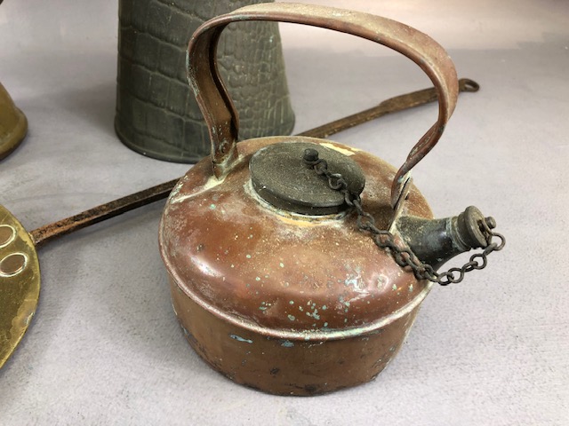 Antique Brass ware, comprising of a brass Imperial Lamp, Chesnut roaster, water jug with impressed - Image 2 of 8