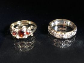 Jewellery, 2 vintage stone set rings, gold on silver, one a full eternity ring approximate size O