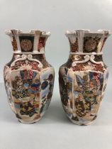 Oriental ceramics, pair of late 19th century Japanese satsuma vases decorated in typical style