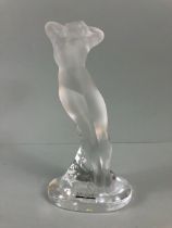 Lalique, modern Lalique frosted glass figure of a Naked female partially reclined against a rock,