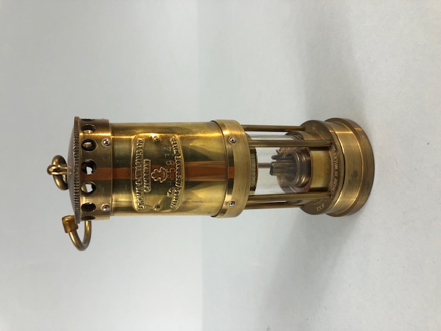 Minors Lamp, !/4 sized Welsh miners Lamp in brass , name plate for E Thomas Williams Ltd Cambrian No