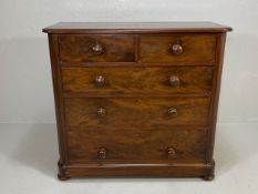 Antique furniture,19th Century mahogany chest of drawers, run of three drawers with two above, bun