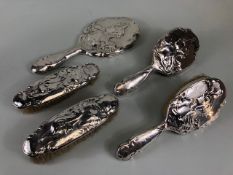 Antique Silver, collection of Silver backed art nouveau design hair brushes and a hand mirror