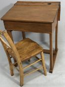 Vintage Furniture, 20th century wooden lift top school desk with matching Childs chair approximately