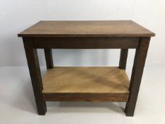 Antique Furniture, a compact work or prep table of heavy plain construction, single plank oak top