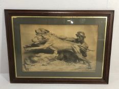 Pictures, Large Art Deco photographic print of Alexander Ketley's bronze statue of man with dogs, in