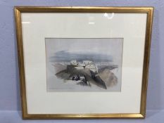 Antique framed print of a water colour, Christian and Mahomedan Chapels on the summit of Sinai Feb