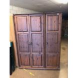 Pine furniture, dark stained pine triple wardrobe, double door section for hanging clothes and