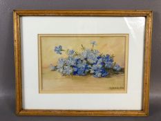 Framed water colour painting of blue flowers, signed in bottom corner Amy H Beetham Mills, 35 x 28