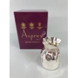 Asprey silver plated Almazan bankers coin sack vase approx 9cm tall in original Asprey box