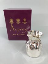 Asprey silver plated Almazan bankers coin sack vase approx 9cm tall in original Asprey box