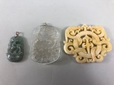 Chinese Jewellery, green stone pendant carved with a mythical Fuzhu, approximately 4cm, a mutton fat