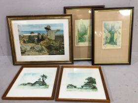 Pictures, group of modern prints in frames 2 of Churches 2 of landscapes one of a romantic Victorian