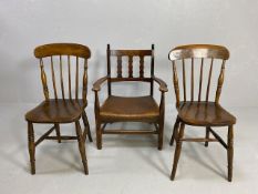 Antique furniture, 19th century smoking chair with arms, leather seat with stud decoration to