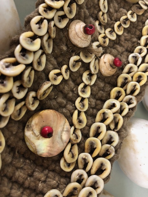 Tribal interest, a New Guinea style woven chest ornament decorated with Cowrie shells, abalone discs - Image 5 of 12