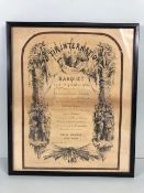 Antique French menu for the Grand Tirinternational Banquet 21 Sep 1869 in a frame approximately 27 x