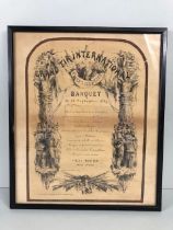 Antique French menu for the Grand Tirinternational Banquet 21 Sep 1869 in a frame approximately 27 x