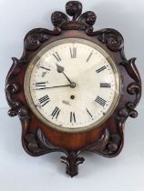 Antique wall clock, early19th century wall clock, polished mahogany Empire surround carved with