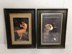 Pictures, two pre Raphaelite prints in 19th century dark oak frames both approximately 46 x 62cm