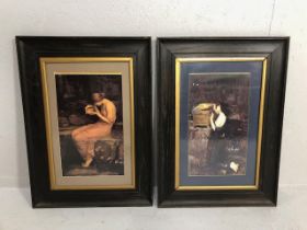 Pictures, two pre Raphaelite prints in 19th century dark oak frames both approximately 46 x 62cm