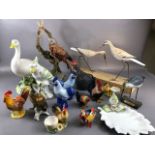 Bird figurines, a quantity of bird figures and ornaments to include ceramic, composite and carved