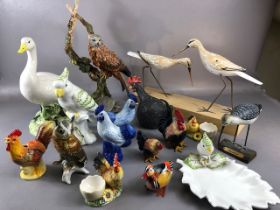 Bird figurines, a quantity of bird figures and ornaments to include ceramic, composite and carved