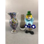 Murano Glass, vintage Millefiori vase of classical form approximately 21cm high a glass clown