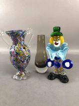 Murano Glass, vintage Millefiori vase of classical form approximately 21cm high a glass clown