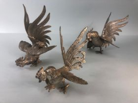 Vintage silver plated fighting cocks x 3 the larger approximately 14cm high