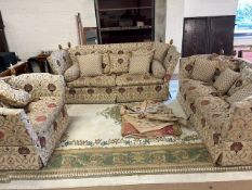 Two 20th century Knole / Knoll drop arm upholstered three & two seater settee / sofa. The sofas